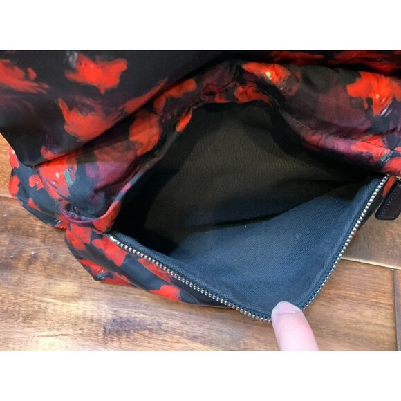 Givenchy Unisex Red Black Rose Floral Foliage Nylon Backpack W/ Leather Straps - Picture 8 of 11